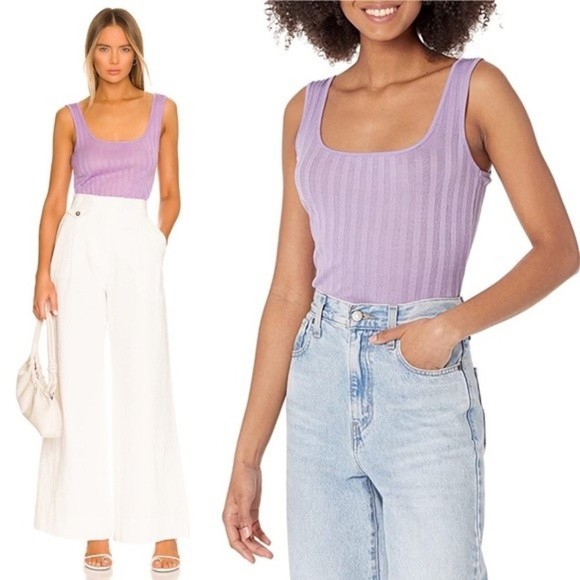 Vince Ribbed Tank Top M Purple Square Neck Shirt SOLD - Picture 2 of 13